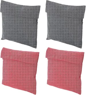 PATIKIL 7"x7" Reusable Snack Bag Sandwich Bag, 4 Pack Hook and Loop Fastener Flip Snack Sack Polyester Washable Portable, Fuchsia/Grey