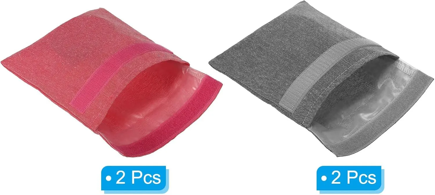 PATIKIL 7"x7" Reusable Snack Bag Sandwich Bag, 4 Pack Hook and Loop Fastener Flip Snack Sack Polyester Washable Portable, Fuchsia/Grey