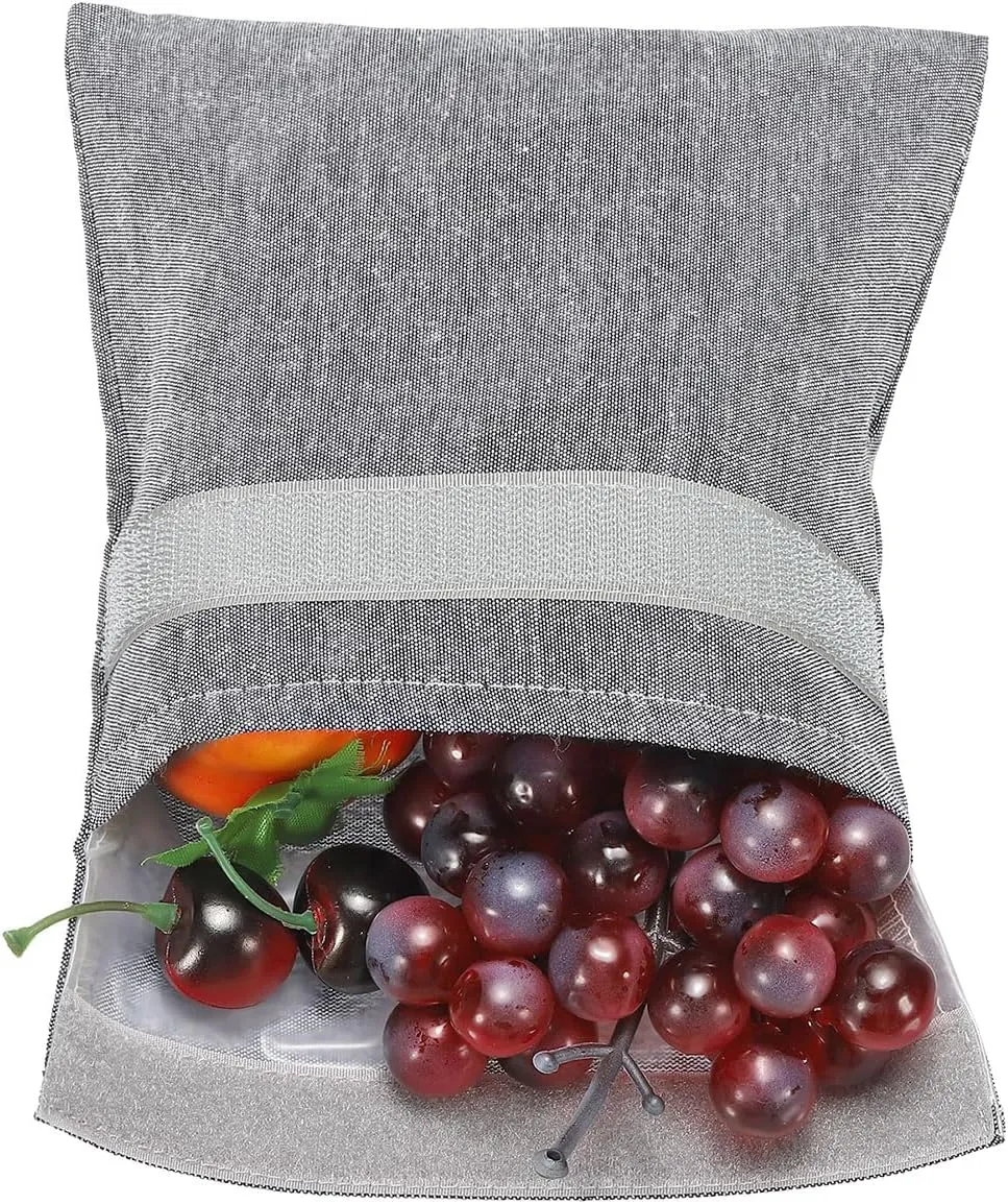 PATIKIL 7"x7" Reusable Snack Bag Sandwich Bag, 4 Pack Hook and Loop Fastener Flip Snack Sack Polyester Washable Portable, Fuchsia/Grey