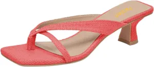 Pazzion Women Open Square Toe Kitten Heel Flip Flop Sandals Slip On Low Heeled Slippers Daily Indoor Shopping Shoes Size 4-16 US