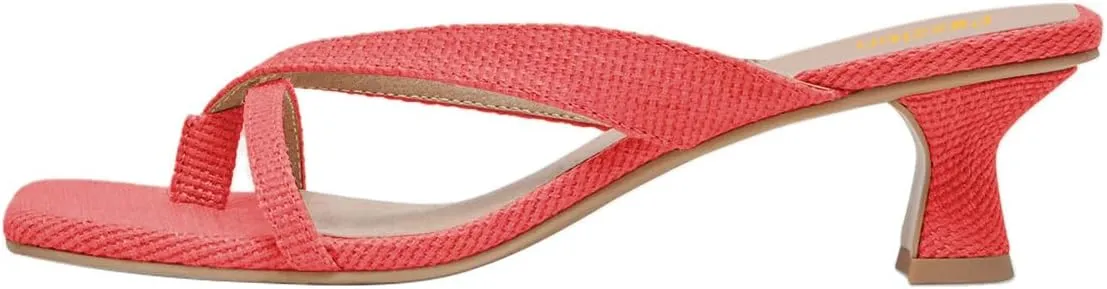 Pazzion Women Open Square Toe Kitten Heel Flip Flop Sandals Slip On Low Heeled Slippers Daily Indoor Shopping Shoes Size 4-16 US