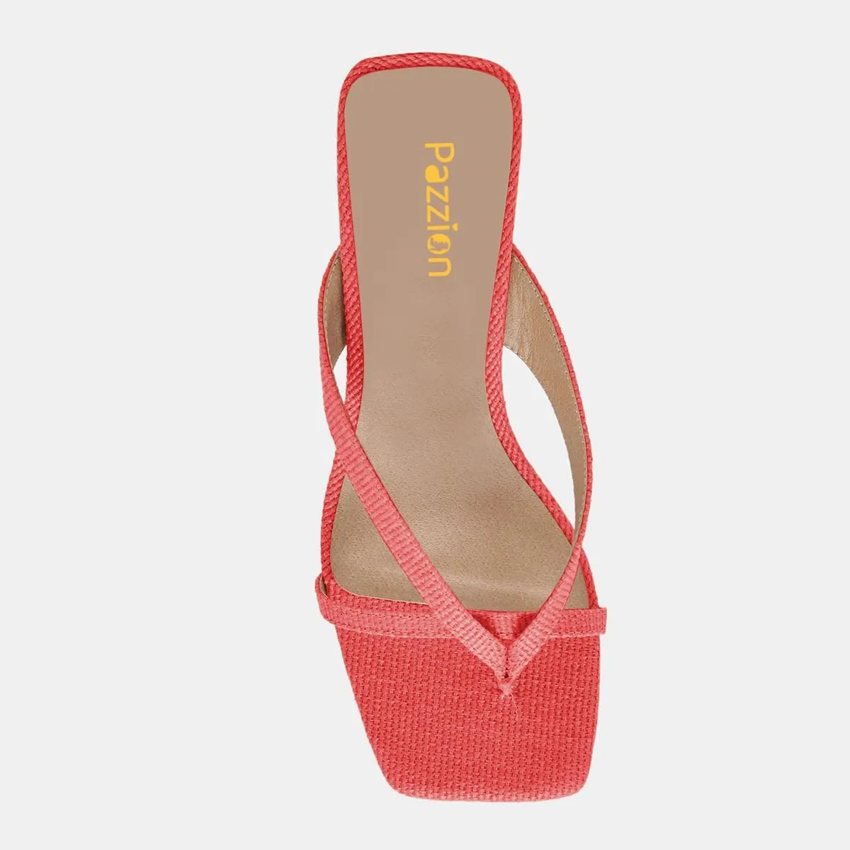 Pazzion Women Open Square Toe Kitten Heel Flip Flop Sandals Slip On Low Heeled Slippers Daily Indoor Shopping Shoes Size 4-16 US
