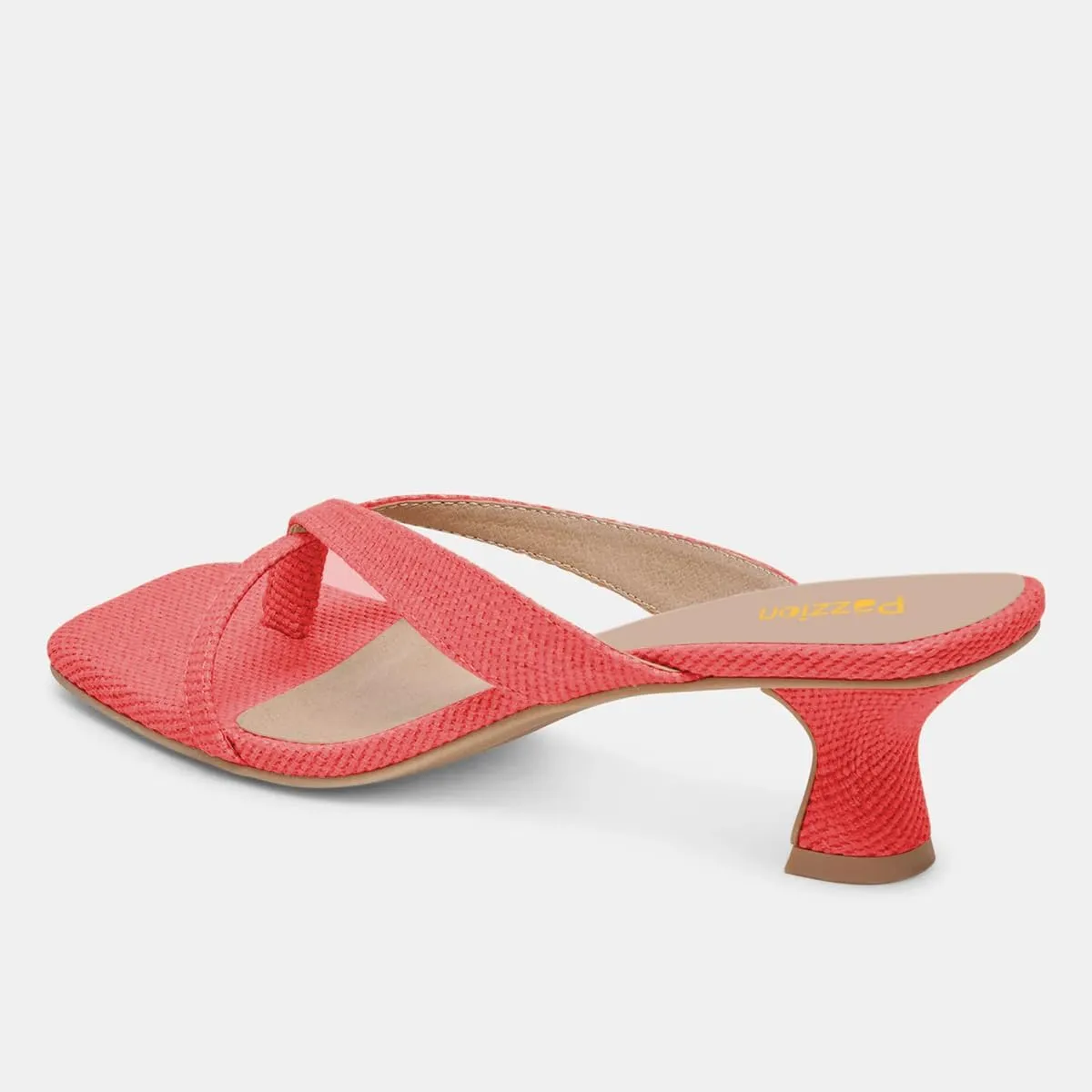 Pazzion Women Open Square Toe Kitten Heel Flip Flop Sandals Slip On Low Heeled Slippers Daily Indoor Shopping Shoes Size 4-16 US