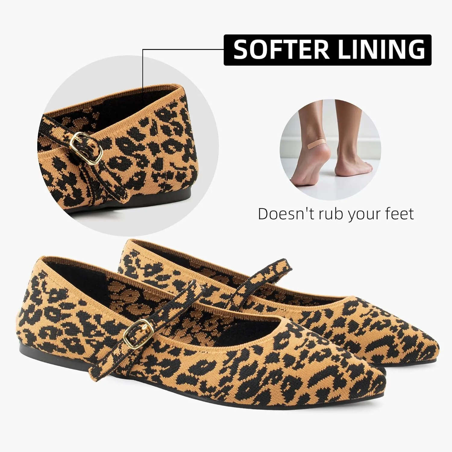 Pointed Toe Flats Knit Ballet Flat Shoes for Women Comfortable with Adjustable Strap,Washable Dressy Casual Flats for Work Office