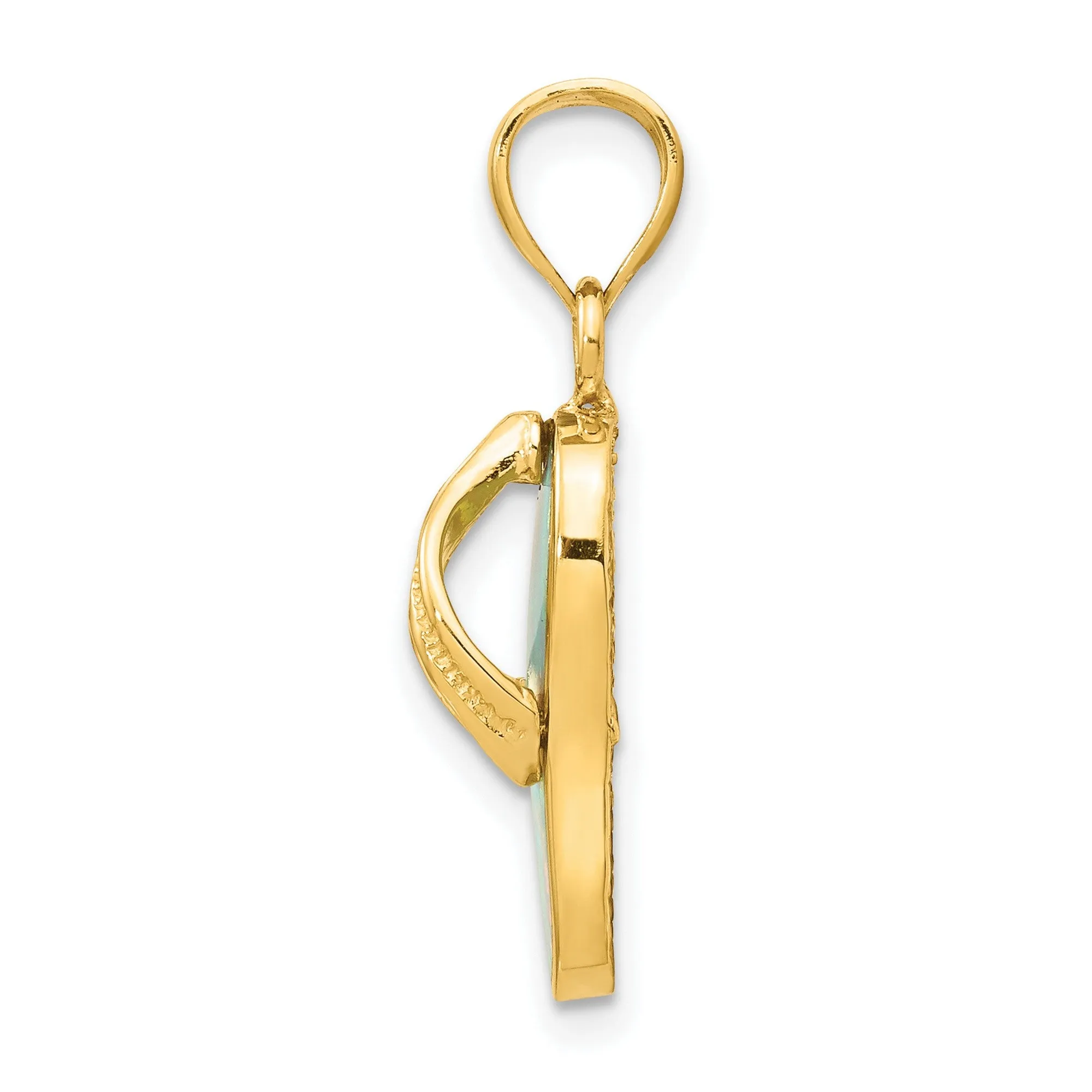 Polished Created White Opal Flip Flop Charm Pendant in Real 14k Yellow Gold