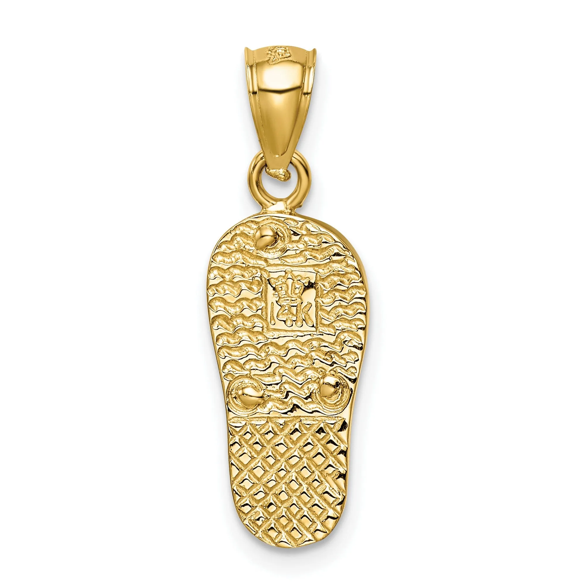 Polished Created White Opal Flip Flop Charm Pendant in Real 14k Yellow Gold