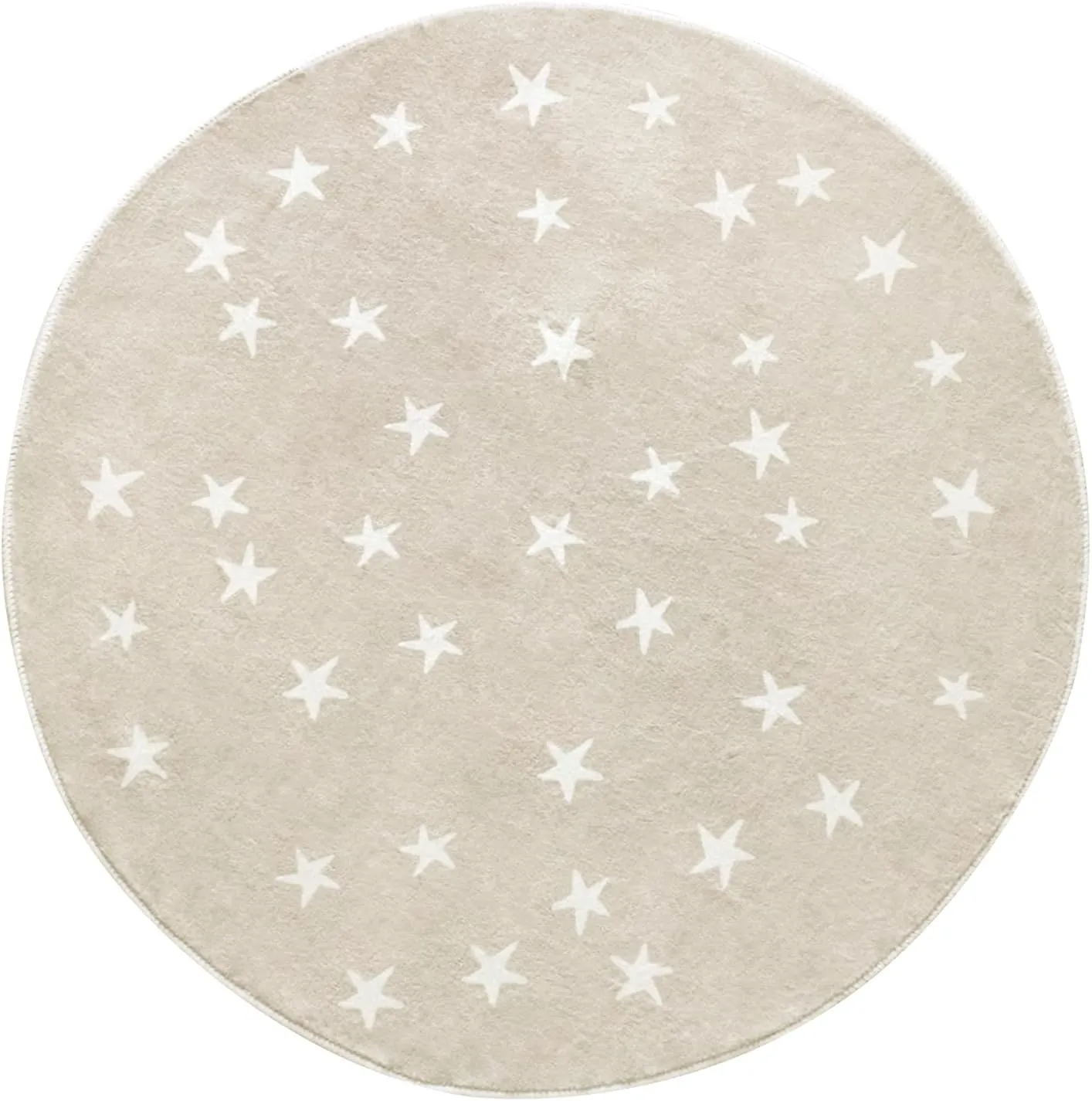 Poowe Stars Round Rug for Kids Room - 4 FT Alphabet Super Soft Non Slip Nursery Bedroom Playroom Washable Classroom Circle Rug - Beige
