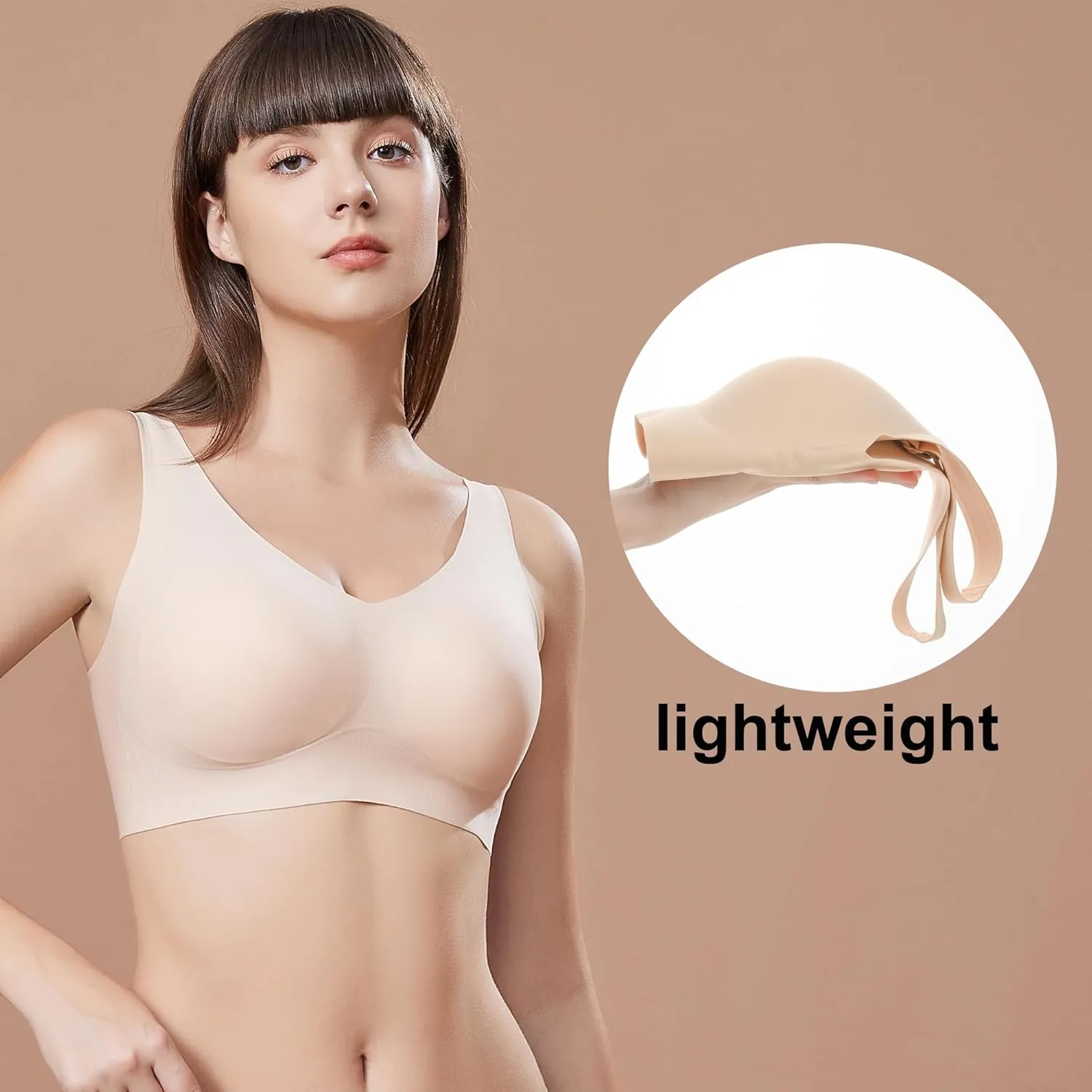 PRETTYWELL Wireless Bras for Women No Underwire Comfort Seamless Smoothing Bra Lift V Neck Padded Full Coverage Everyday Bra
