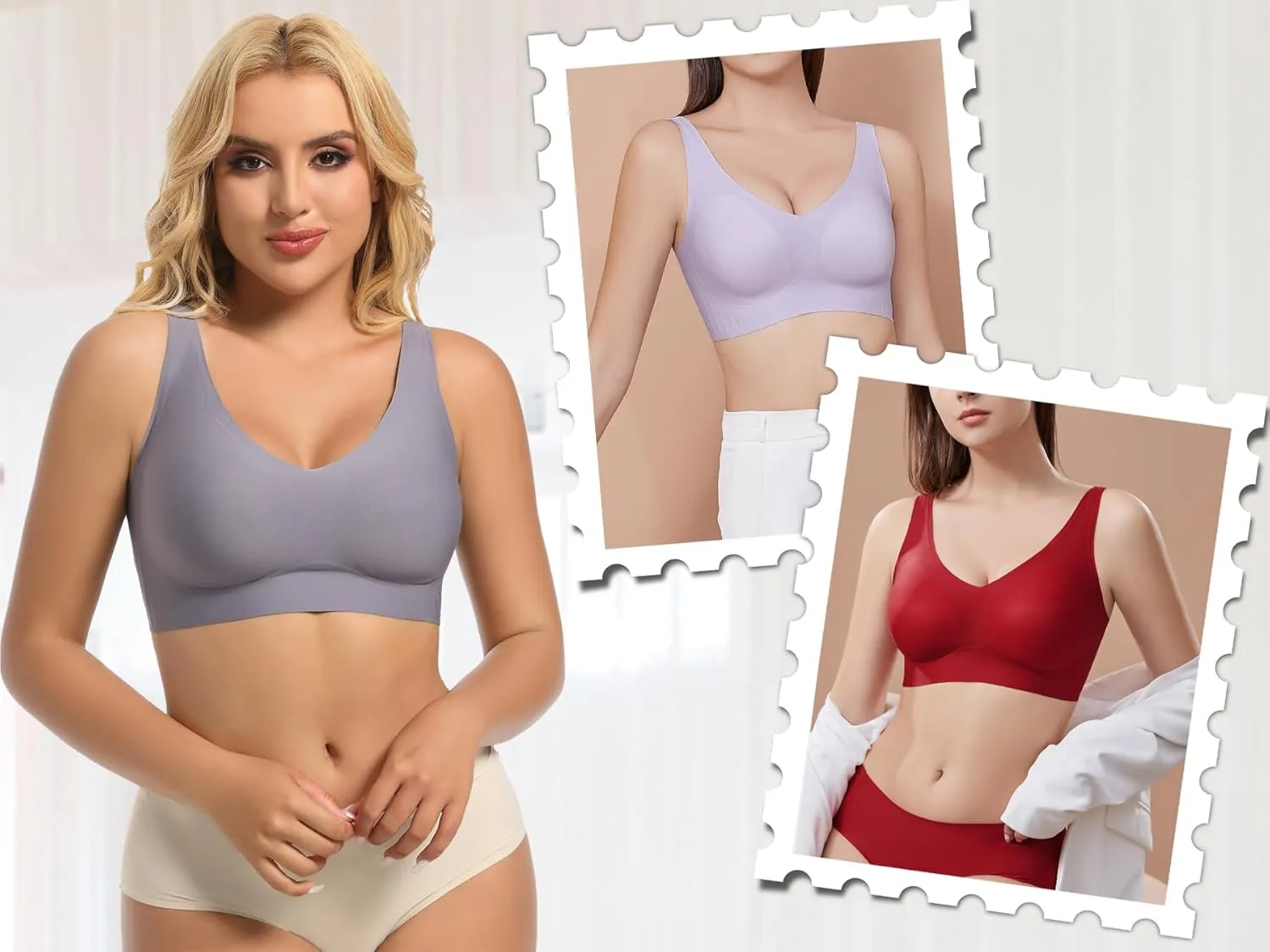 PRETTYWELL Wireless Bras for Women No Underwire Comfort Seamless Smoothing Bra Lift V Neck Padded Full Coverage Everyday Bra