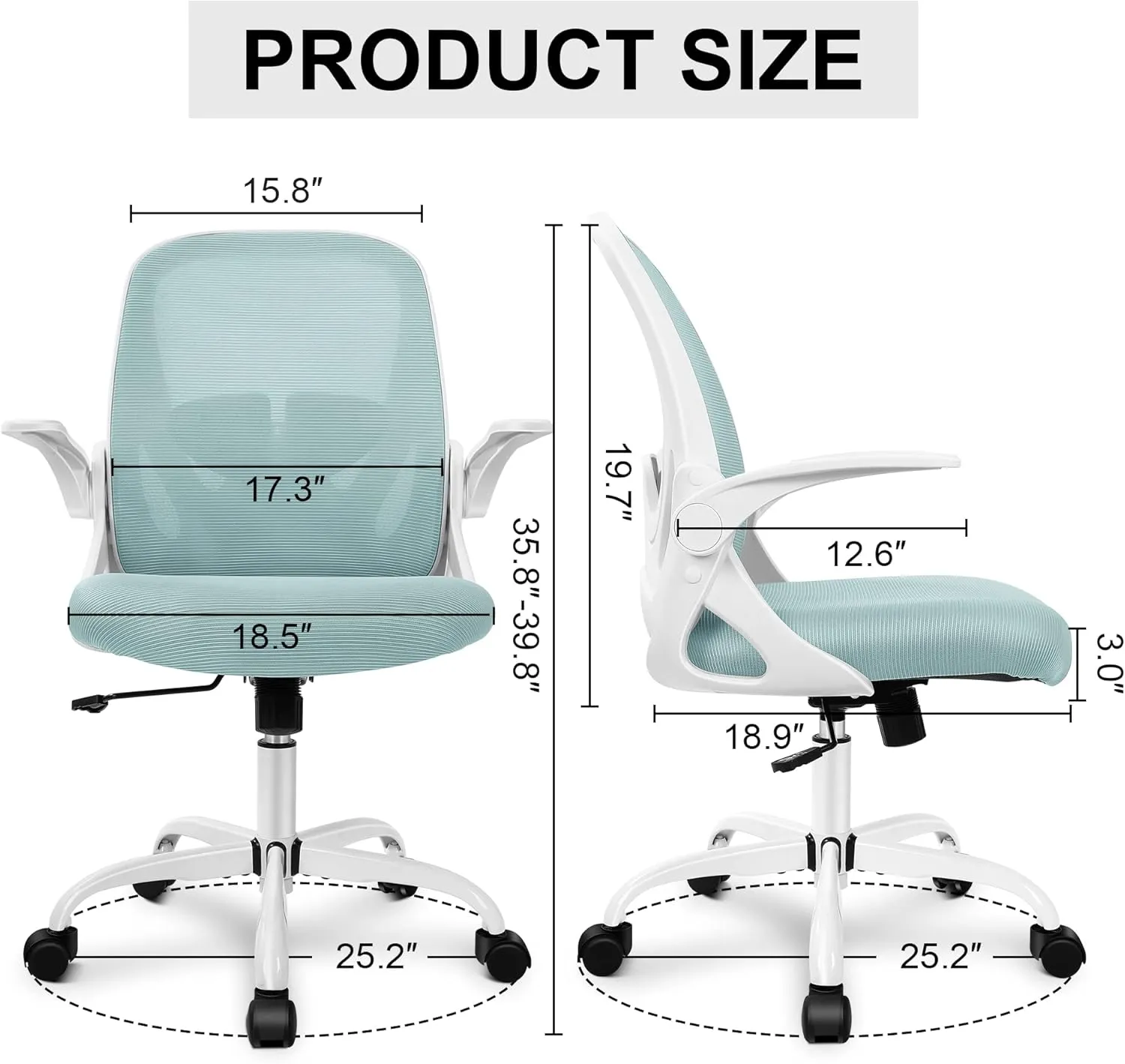 Primy Office Chair Ergonomic Desk Chair with Adjustable Lumbar Support and Height, Swivel Breathable Desk Mesh Computer Chair with Flip up Armrests for Conference Room（Light Blue）