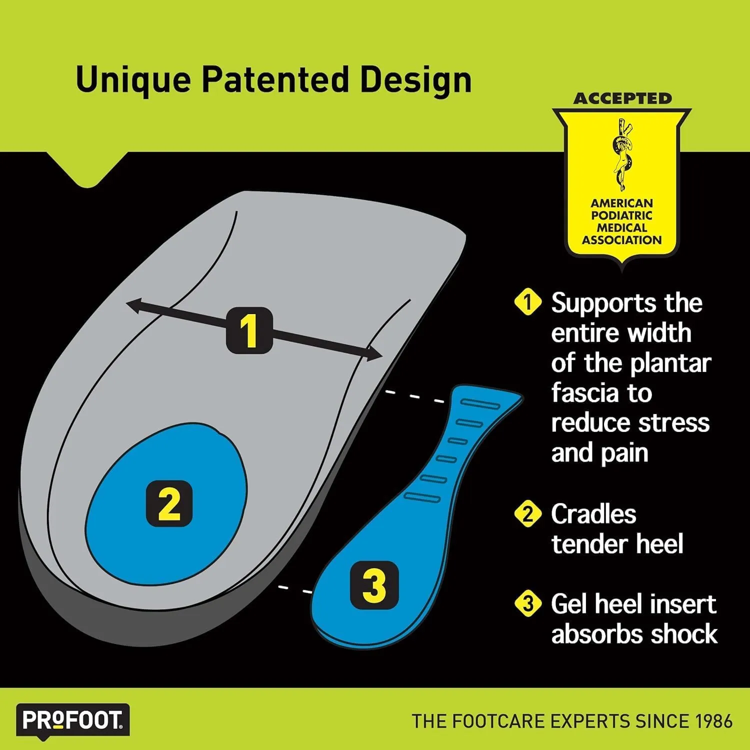 PROFOOT Orthotic Insoles for Plantar Fasciitis & Heel Pain, Men's 8-13, 2 Pair, Gel Heel Shock Absorbing Insoles to Help Reduce Pain & Stress, Foot Care Arch Support Inserts for Shoes