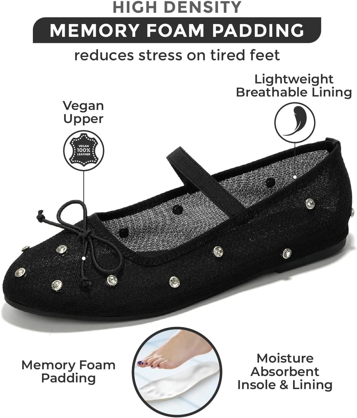Project Cloud Ballet Flats Shoes for Women - Lightweight & Stylish Ballet Flats for Women Footwear - Non-Slip Mary Jane Shoes with Memory Foam - Casual Footwear for All-Day Comfort