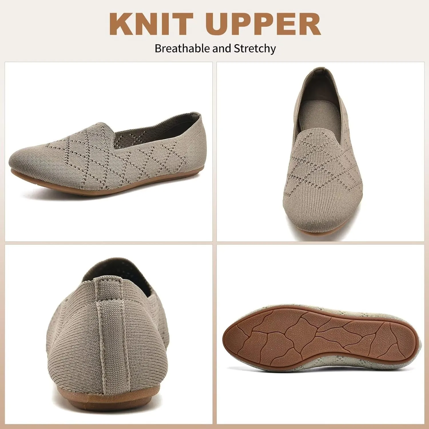 Puxowe Ballet Flats for Women - Stretch Knit Slip-On Low Wedge Shoes, Soft Round Toe Design for Office, Travel & Daily Walking