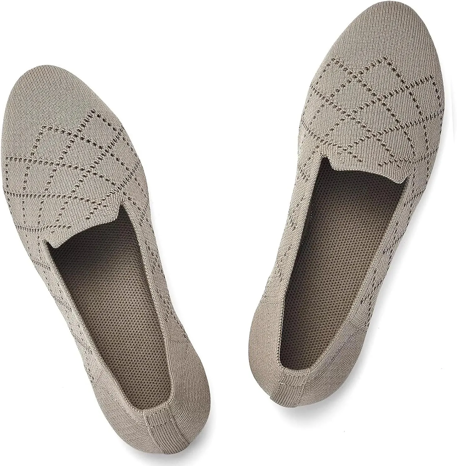 Puxowe Ballet Flats for Women - Stretch Knit Slip-On Low Wedge Shoes, Soft Round Toe Design for Office, Travel & Daily Walking
