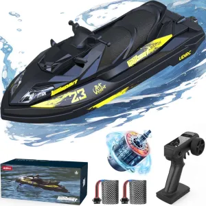 RC Turbo Jet Boat 25 KPH Brushless, 2.4GHz Adult RC Jet Ski, RC Boat for Pools, Lakes and Rivers with 2 Batteries, LED Light, Low Battery Alarm