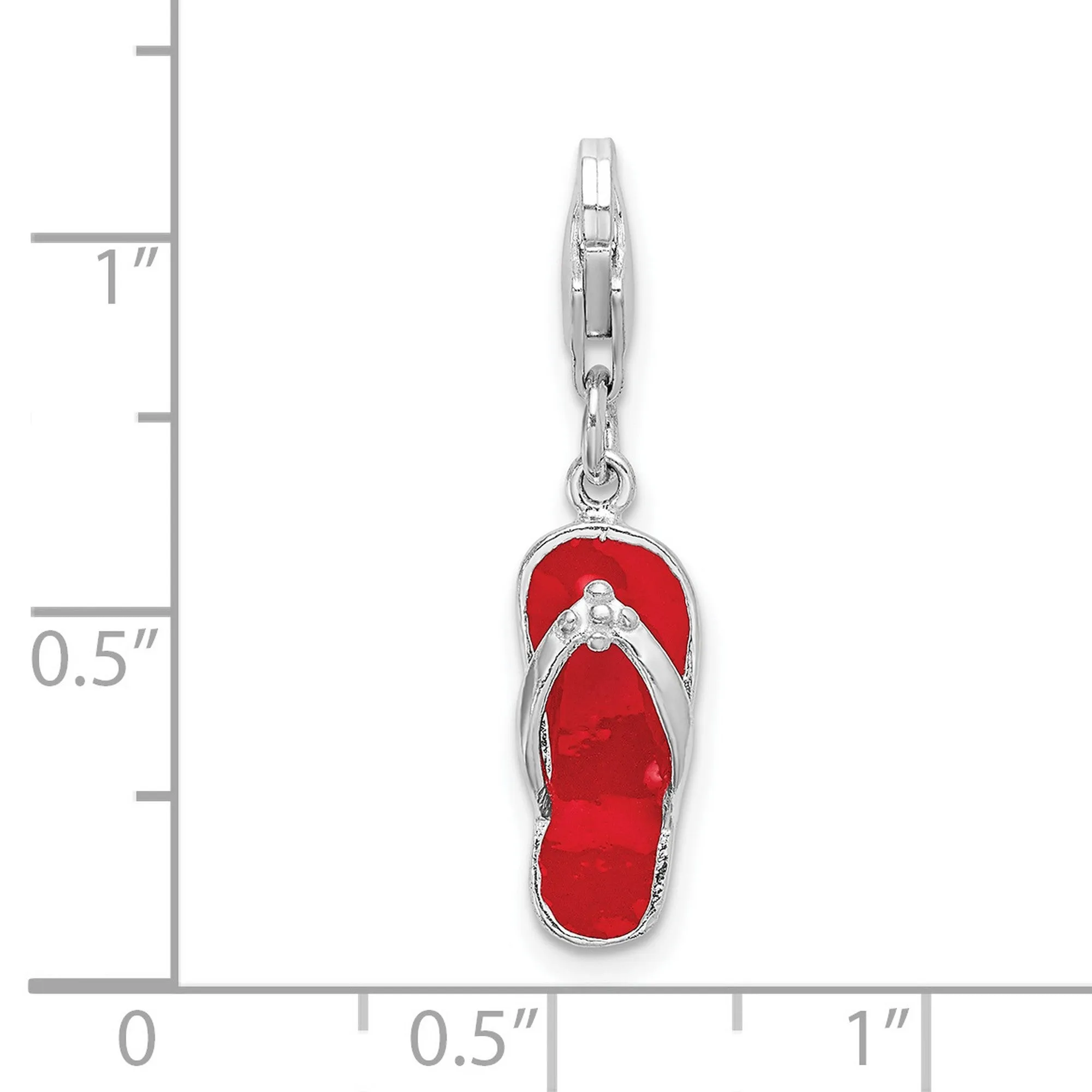 Red Flip Flop Clip-On With Lobster Clasp Charm Pendant in Real 925 Sterling Silver