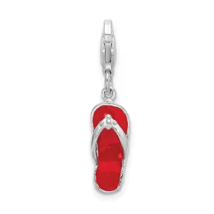 Red Flip Flop Clip-On With Lobster Clasp Charm Pendant in Real 925 Sterling Silver