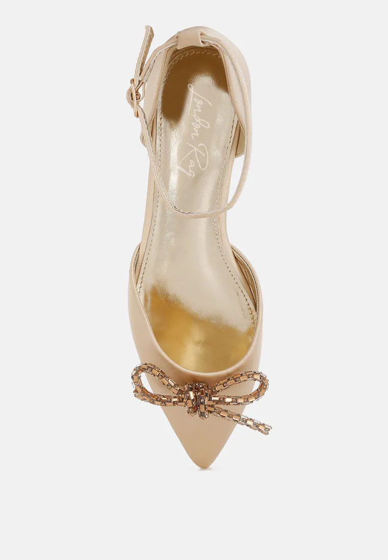 Rhinestone Detail Bow Flat Sandals By RAG