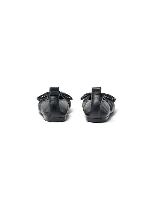 RIBBON BALLET FLAT SHOES IN BLACK