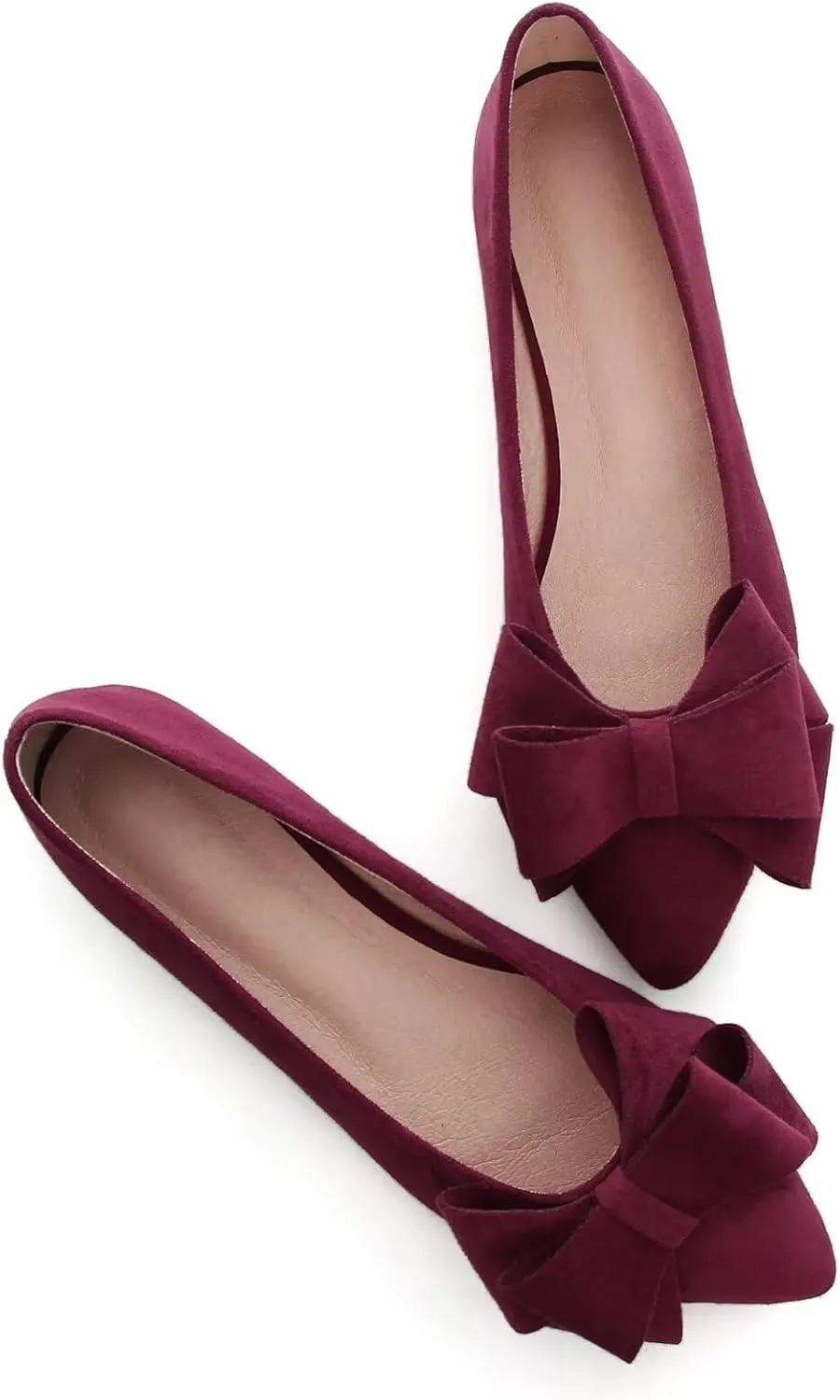SAILING LU Bowknot Ballet Flats Womens Pointy Toe Casual Flat Shoes Suede Dress Shoes Wear to Work Slip On Moccasins