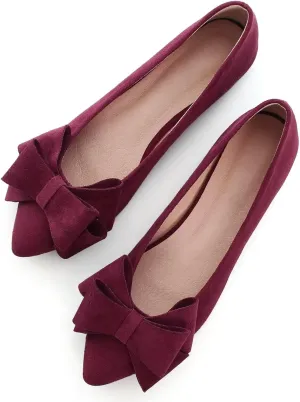 SAILING LU Bowknot Ballet Flats Womens Pointy Toe Casual Flat Shoes Suede Dress Shoes Wear to Work Slip On Moccasins