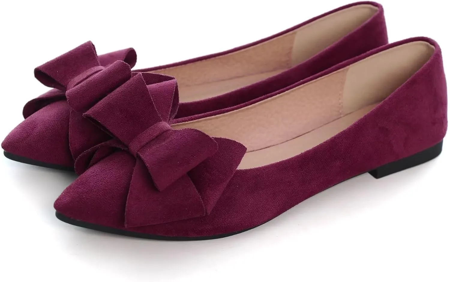 SAILING LU Bowknot Ballet Flats Womens Pointy Toe Casual Flat Shoes Suede Dress Shoes Wear to Work Slip On Moccasins