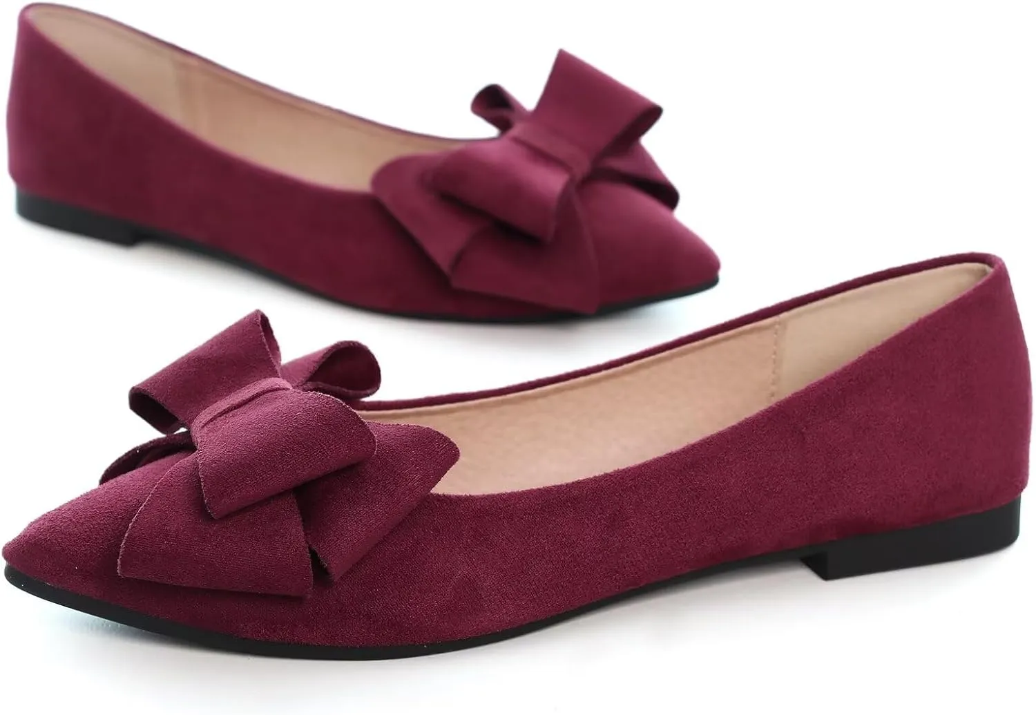 SAILING LU Bowknot Ballet Flats Womens Pointy Toe Casual Flat Shoes Suede Dress Shoes Wear to Work Slip On Moccasins