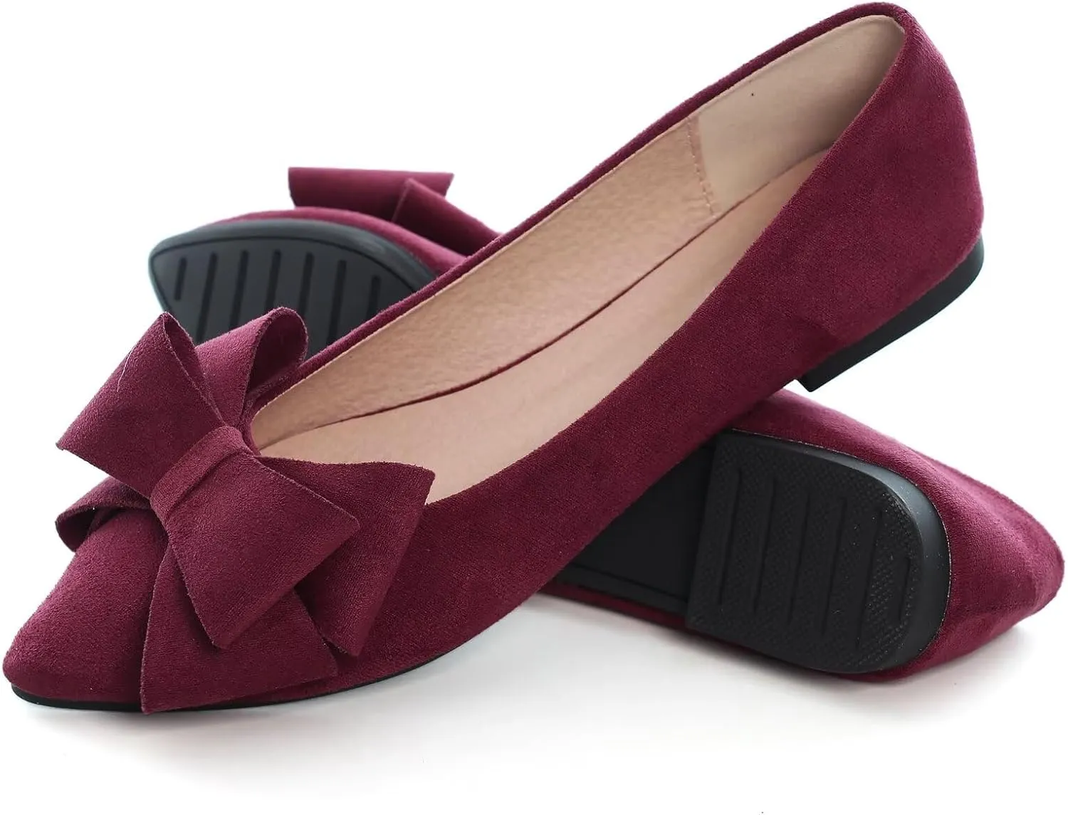 SAILING LU Bowknot Ballet Flats Womens Pointy Toe Casual Flat Shoes Suede Dress Shoes Wear to Work Slip On Moccasins