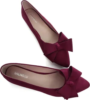 SAILING LU Pointy Toe Ballet Flats for Women with Cute Bowknot Elegant Slip-ons Soft Support Daily Walking Shoes