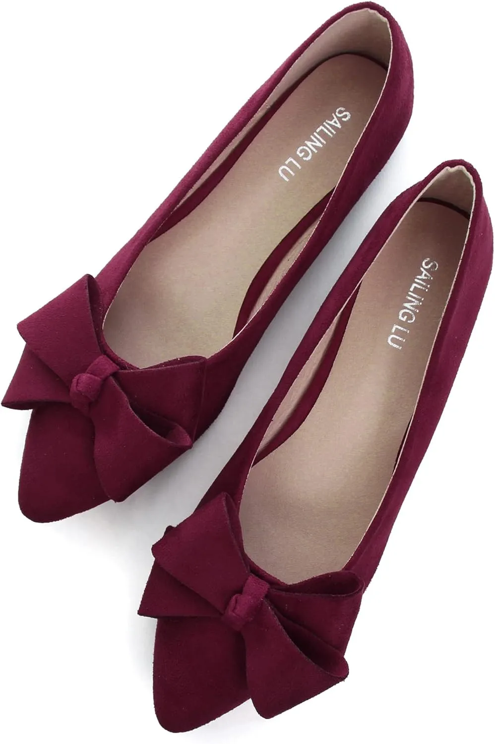 SAILING LU Pointy Toe Ballet Flats for Women with Cute Bowknot Elegant Slip-ons Soft Support Daily Walking Shoes