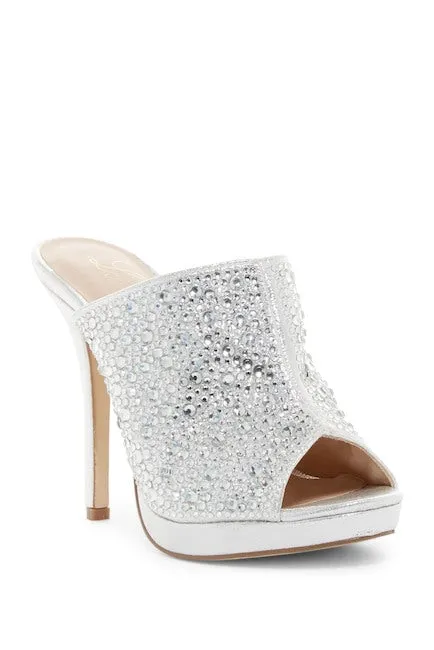 Sandal Lorraine Fast shipping Embellished RhineStone Lauren Mimi Mule Pump Slide Dress Silver Flawless