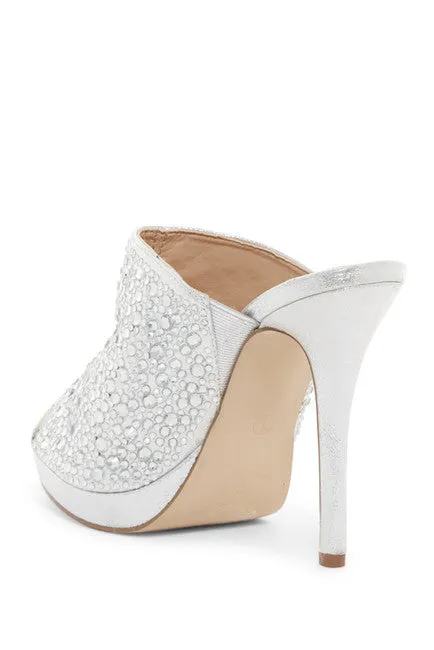 Sandal Lorraine Fast shipping Embellished RhineStone Lauren Mimi Mule Pump Slide Dress Silver Flawless
