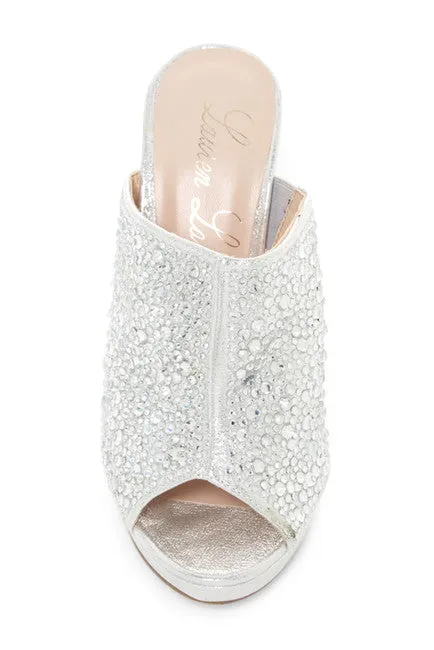 Sandal Lorraine Fast shipping Embellished RhineStone Lauren Mimi Mule Pump Slide Dress Silver Flawless