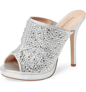 Sandal Lorraine Fast shipping Embellished RhineStone Lauren Mimi Mule Pump Slide Dress Silver Flawless