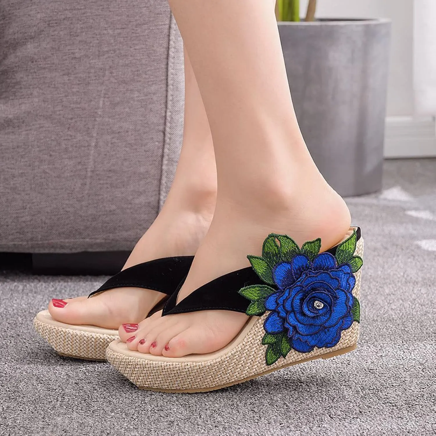 SaraIris Womens Braided Flip Flops Wedge Platform Slip On Summer Shopping Comfortable Slides Heeled Sandals