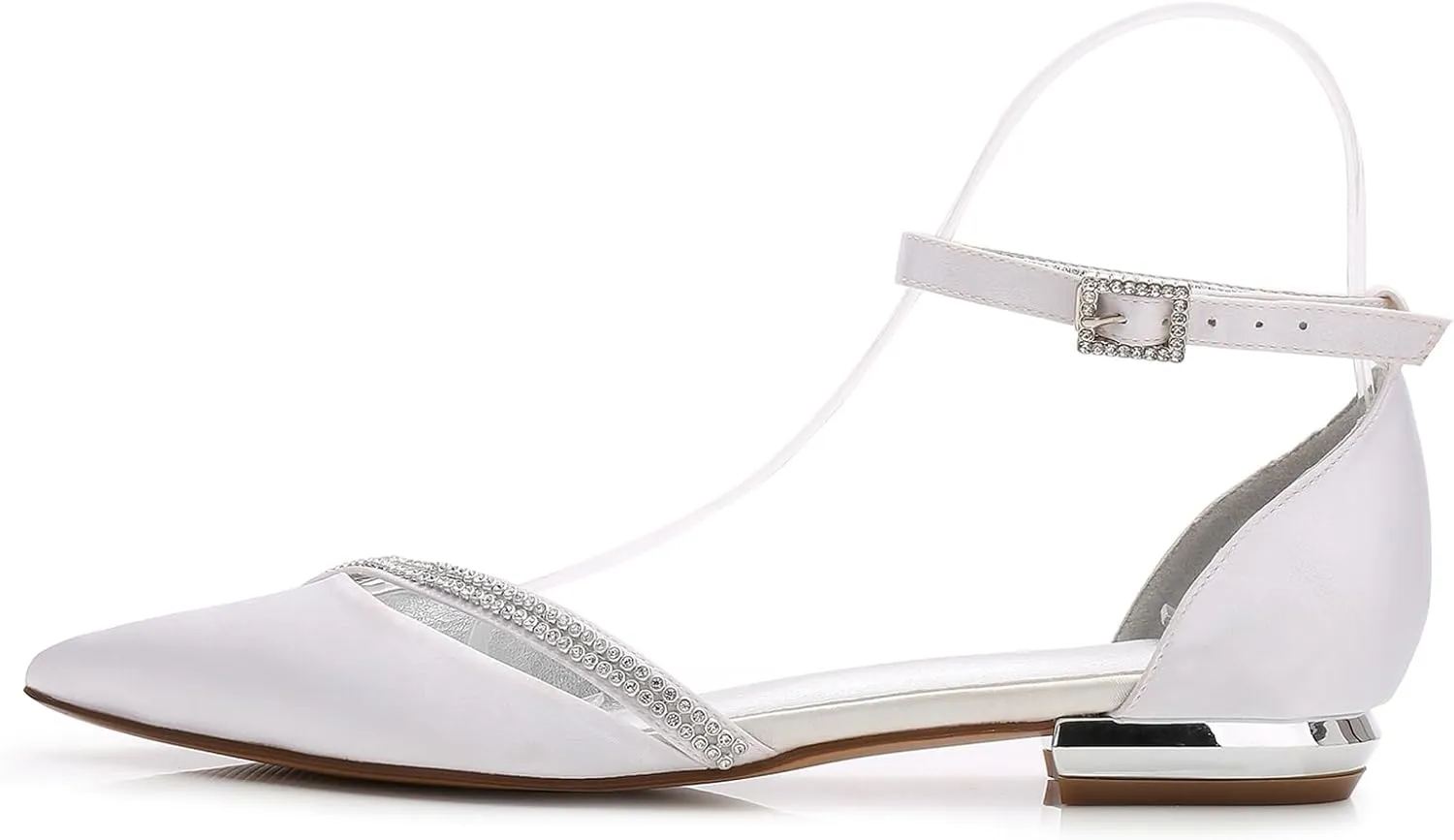 Satin Rhinestones Wedding Shoes for Bride Flats Pointed Toe Formal Dress Shoes Flats