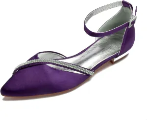 Satin Rhinestones Wedding Shoes for Bride Flats Pointed Toe Formal Dress Shoes Flats