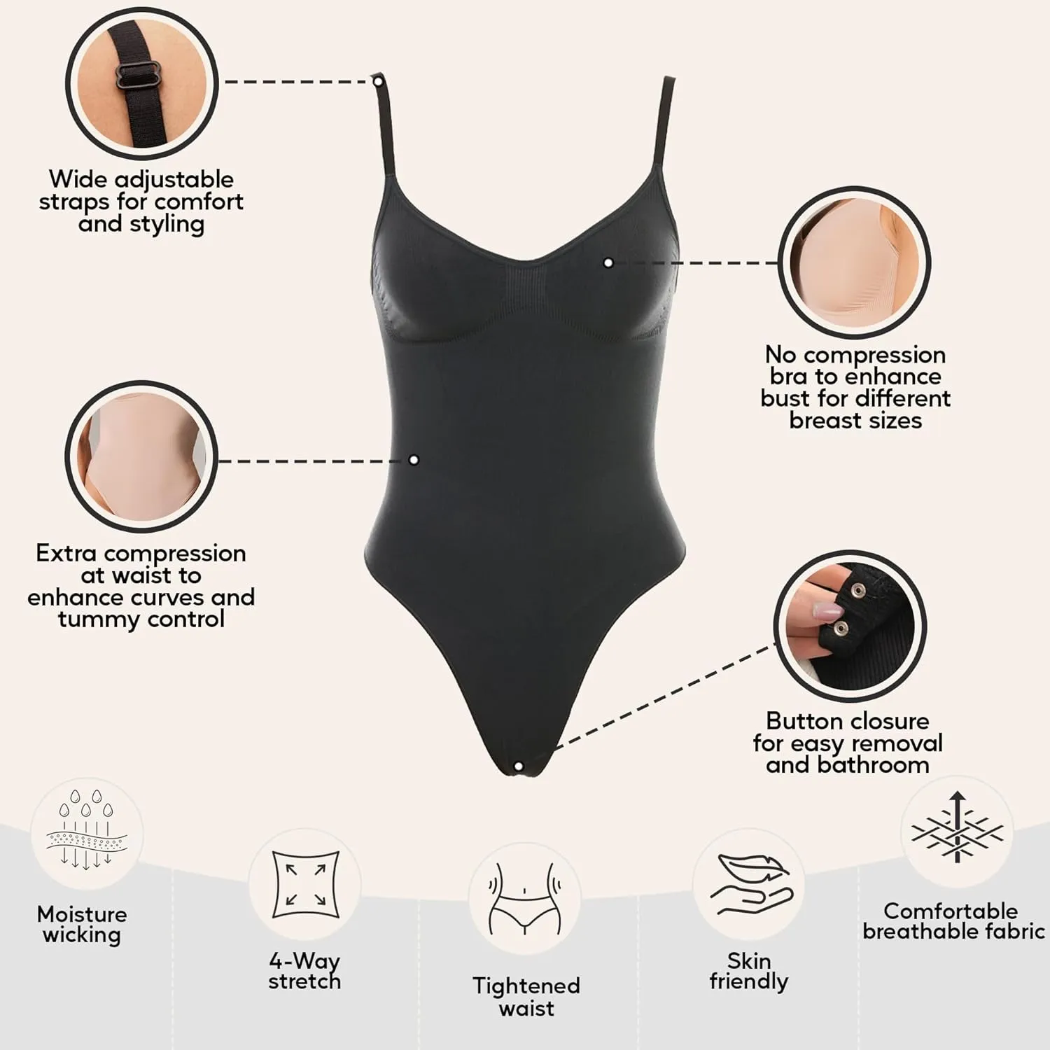 Shapewear Tummy Control Bodysuit Thong or Brief: Sculpting Shaper Tank Top Bodysuits & Snatched Waist Body Suit