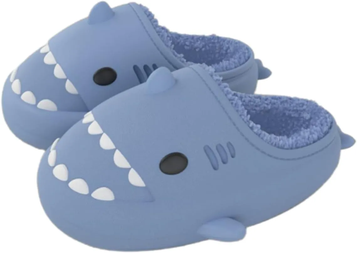 Shark Slides Men Women Boy Girl Waterproof Winter Warm Plush Comfy Sandals Non-Slip Thick Sole Cute Slippers Indoor & Outdoor