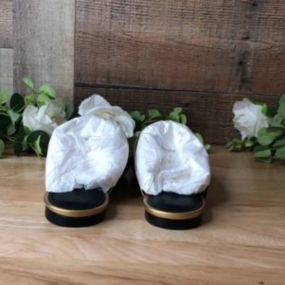 Sigerson Morrison Dava Woven Leather Pointed Toe Mules  Gold Size 5.5