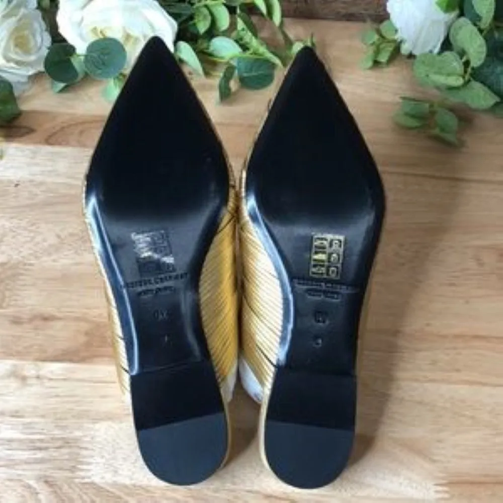 Sigerson Morrison Dava Woven Leather Pointed Toe Mules  Gold Size 5.5
