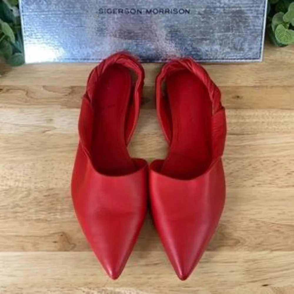 Sigerson Morrison Red Sham Leather Slingback Flats 8.5
