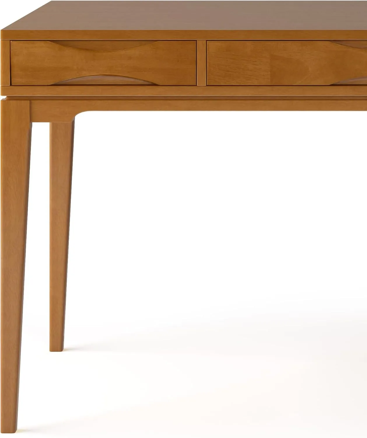 SIMPLIHOME Harper Desk - 60-Inch Wide Solid Hardwood Writing Desk in Light Golden Brown, Mid-Century Modern Home Office Computer Table for Study with 2 Drawers and Flip-Down Keyboard Tray