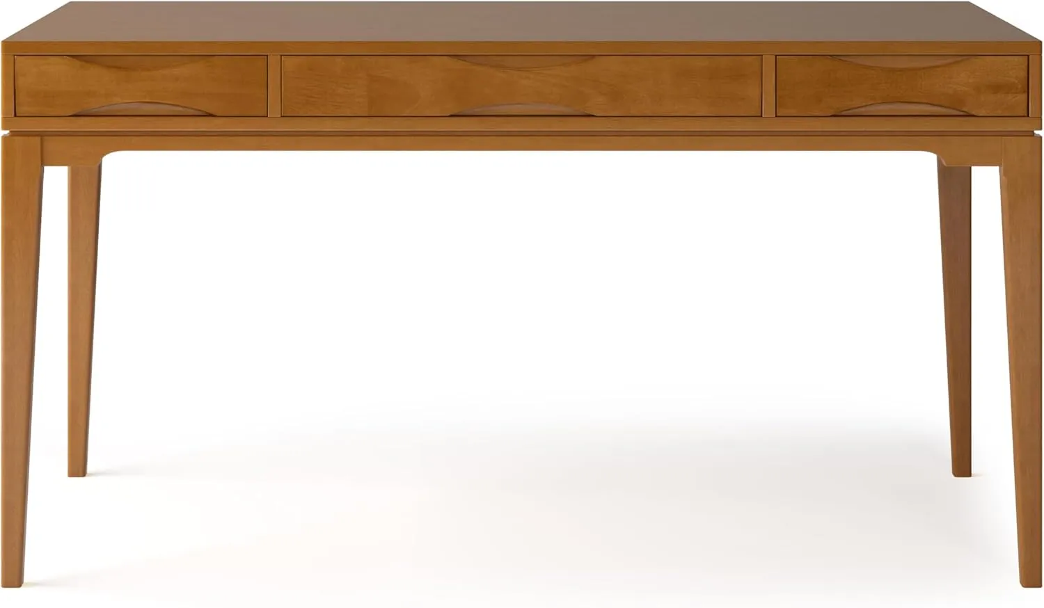 SIMPLIHOME Harper Desk - 60-Inch Wide Solid Hardwood Writing Desk in Light Golden Brown, Mid-Century Modern Home Office Computer Table for Study with 2 Drawers and Flip-Down Keyboard Tray
