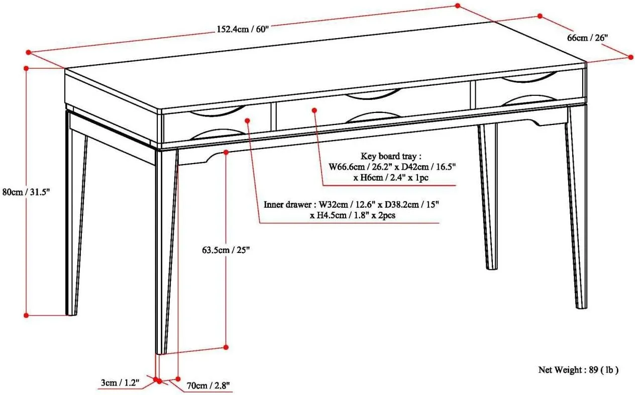 SIMPLIHOME Harper Desk - 60-Inch Wide Solid Hardwood Writing Desk in Light Golden Brown, Mid-Century Modern Home Office Computer Table for Study with 2 Drawers and Flip-Down Keyboard Tray