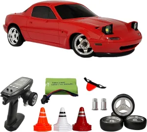 Skymaker Mazda MX5 Miata RC Drift Car 1/18, 2.4GHz LDRC Drift Car with Gyro Pop-up Lights for Adult Miata Collection Gift (Red with Metal Parts)