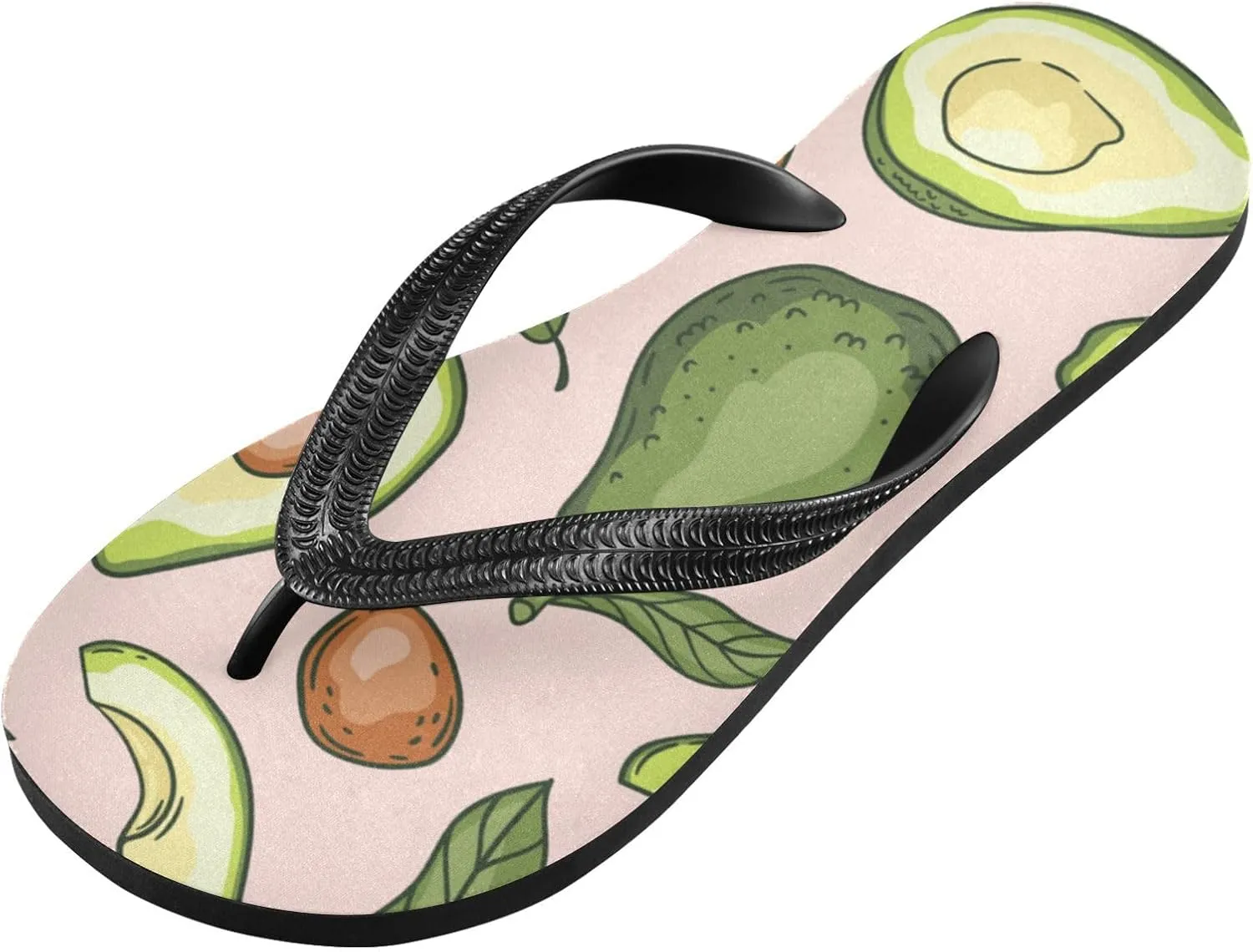 Slim Flip Flops for Women Beach - Cute Avocado Casual Thong Flat Sandals Rubber Slide Slippers Shower Shoes
