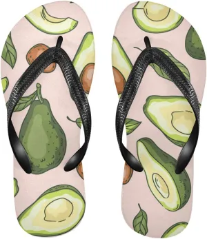 Slim Flip Flops for Women Beach - Cute Avocado Casual Thong Flat Sandals Rubber Slide Slippers Shower Shoes