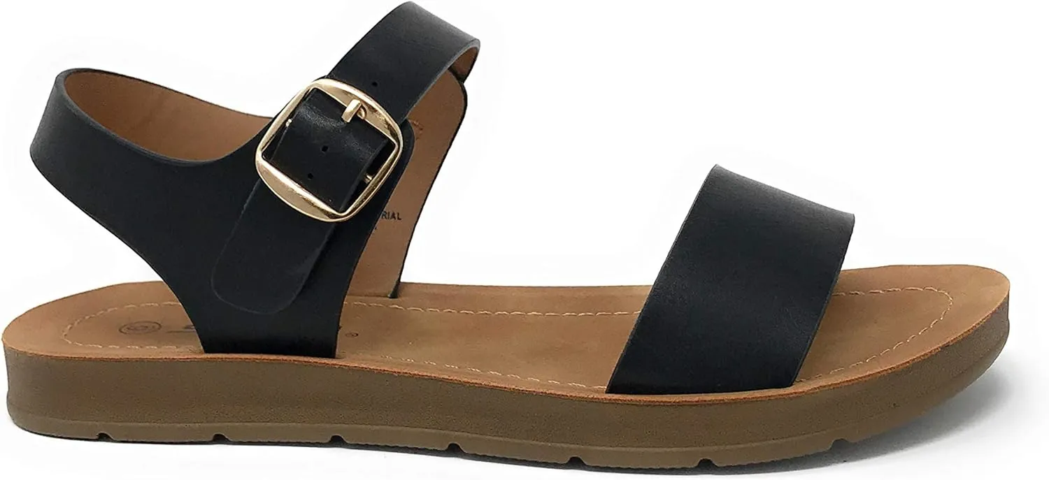 Soda PLENTY ~ Women's Strappy Ankle Wrap Buckle Fashion Flat Sandals