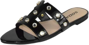 Soda Shoes Women's Sandals Double Strap Slides Rhinestone Bling Studded Open Pointed Toe YISKA-S